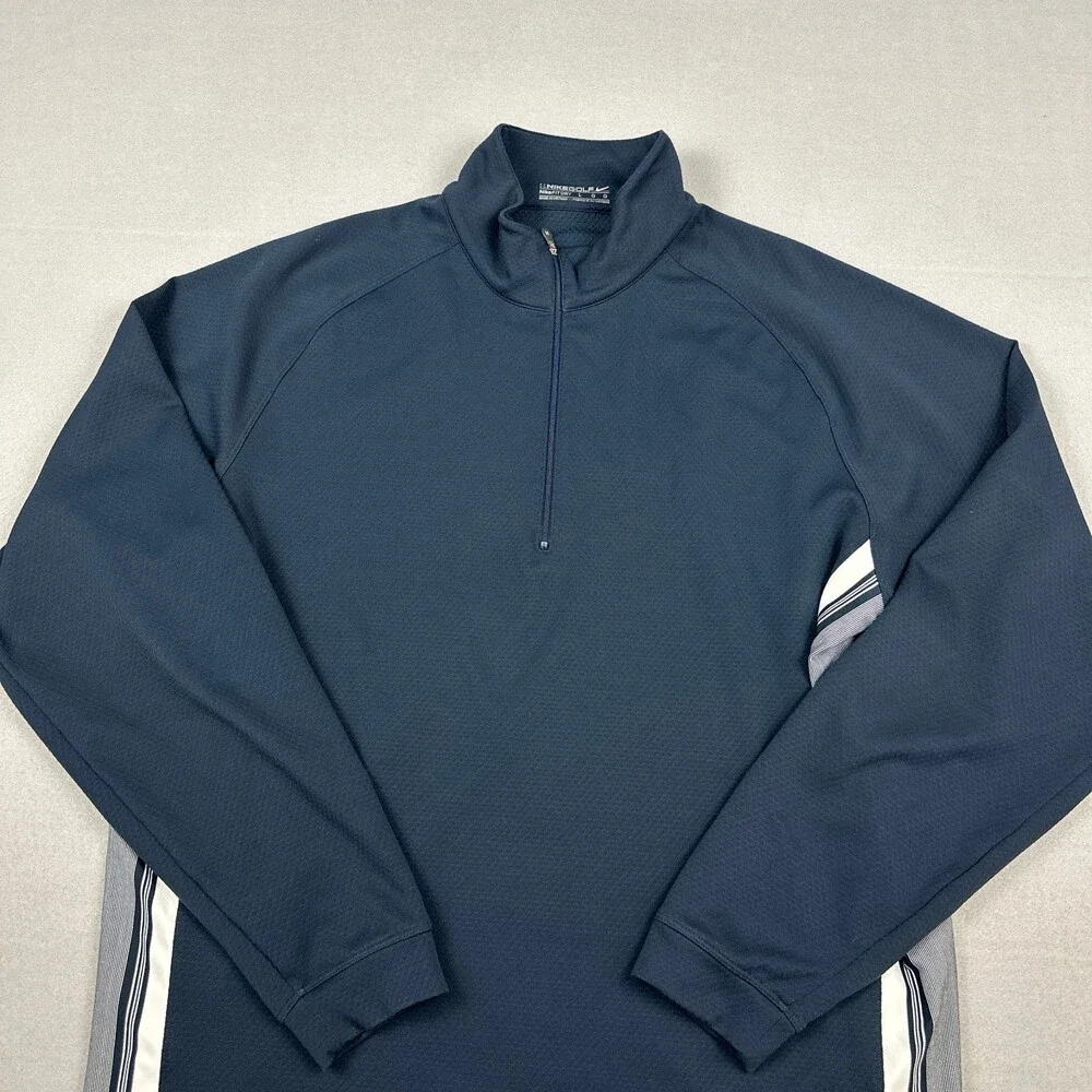Nike Sweater Men Large Blue Solid 1/4 Zip Fit Dry Pullover Golf Cover Up L
